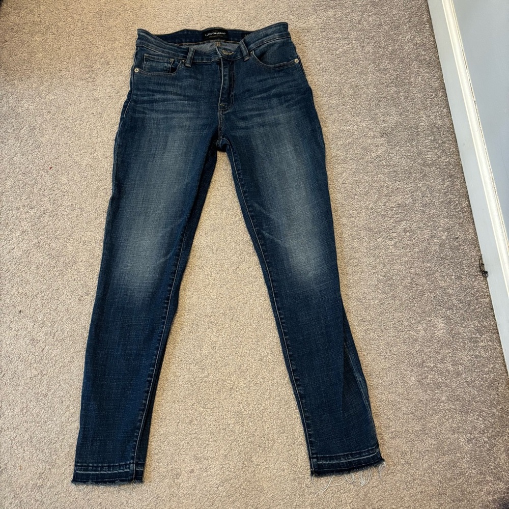Lucky Brand Dark Blue Ava Skinny Jeans with Distressed Hem
